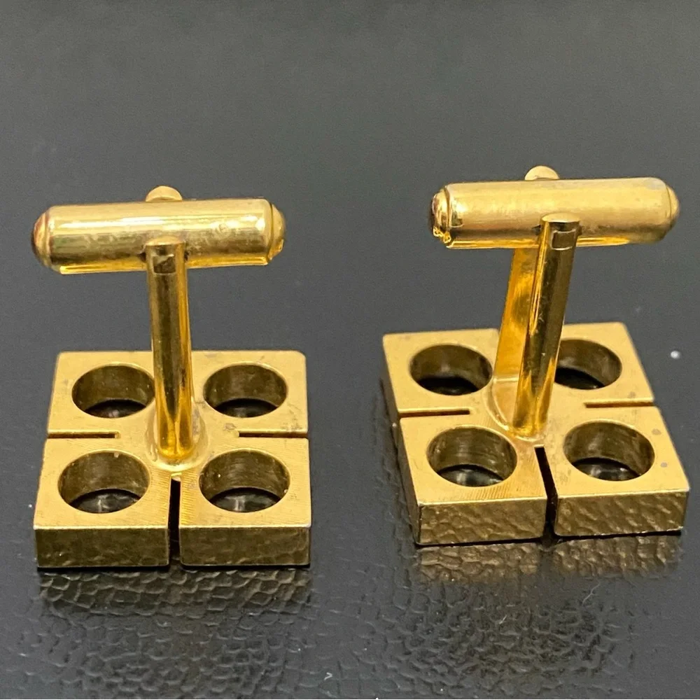 Vintage Unsigned Modernist Gold-tone Square with Holes Cufflinks